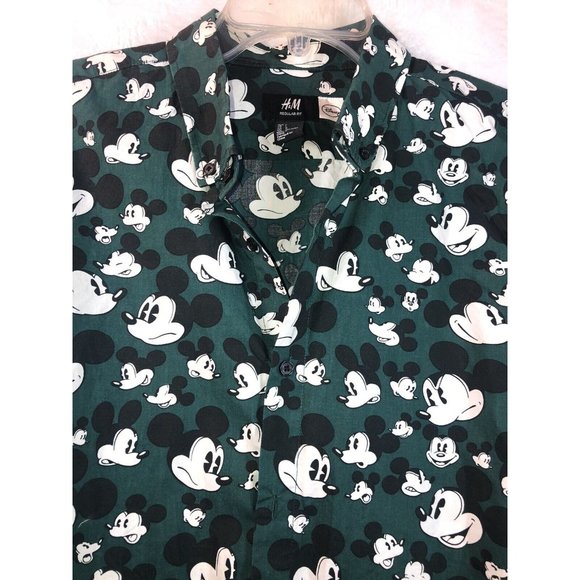 H&M Disney Men's Micky Mouse Button Up Resort Shirt Large Multicolor - Picture 4 of 10